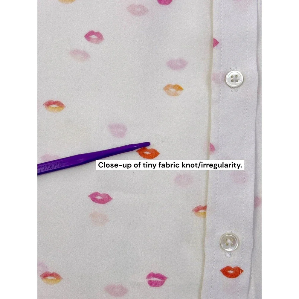 Rails Kate Silk Blouse Ivory Pink Lips Print Button Front Pocket Shirt M